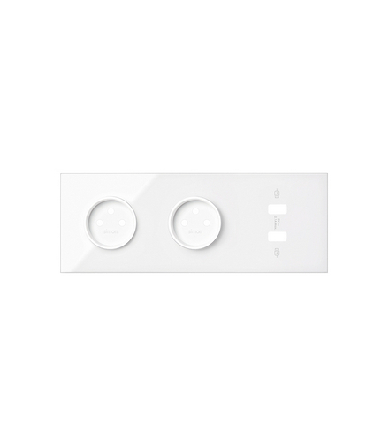 Panel 3-krotny: 2 gniazda + 1 podwójna ładowarka USB biały Simon100 10020320-130