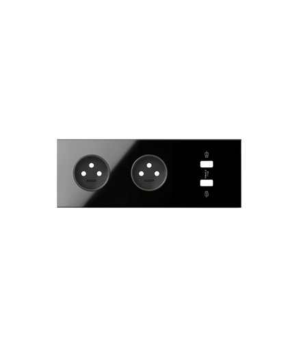 Panel 3-krotny: 2 gniazda + 1 podwójna ładowarka USB czarny Simon100 10020320-138