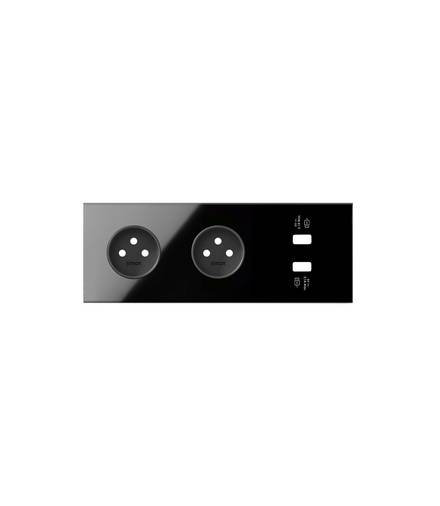 Panel 3-krotny: 2 gniazda + 2x1 ładowarka USB czarny Simon100 10020321-138