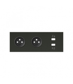 Panel 3-krotny: 2 gniazda + 2x1 ładowarka USB czarny mat Simon100 10020321-238