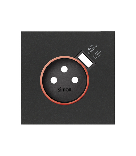 Pokrywa do gniazda Schuko z zintegrowaną ładowarką 1xUSB czarny mat Simon100 10000137-238
