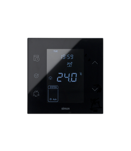 Termostat iO z czujnikiem wewnętrzym wersja kompletna - monoblock do puszki 1-krotnej 127V÷230V 10A czarny Simon100 10000810-138