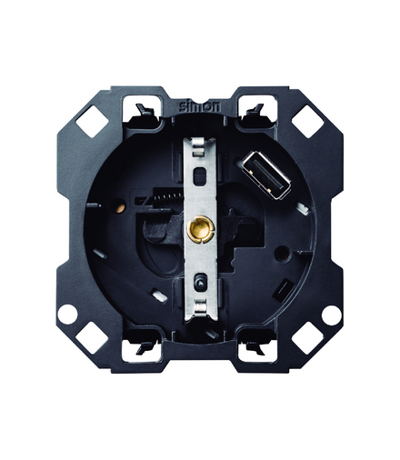 Gniazdo z uziemieniem Schuko i zintegrowaną ładowarką 1xUSB SmartCharge 2,1A, 5V D/C (mechanizm, bez ramki montażowej) 16A Simon100 10001432-039
