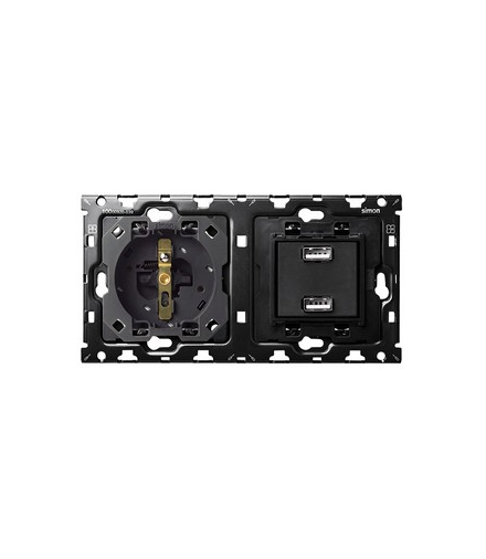 Zestaw 2-krotny: 1 gniazdo + 1 ładowarka podwójna USB Σ 2,1 A 16A Simon100 10010223-039