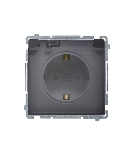 Gniazdo wtyczkowe Schuko do wersji IP44 z przesłonami (moduł) 16A, 250V,zaciski śrubowe grafit matowy. Klapka transparentna BMGS