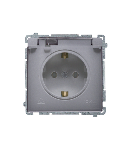 Gniazdo wtyczkowe Schuko do wersji IP44 z przesłonami (moduł) 16A, 250V,zaciski śrubowe srebrny mat Klapka transparentna BMGSZ1B