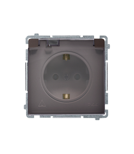 Gniazdo wtyczkowe Schuko do wersji IP44 z przesłonami (moduł) 16A, 250V,zaciski śrubowe czekoladowy Klapka transparentna BMGSZ1B