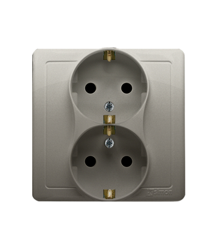 Gniazdo wtyczkowe podwójne z uziemieniem typu Schuko satynowy, metalizowany 16A BGSZ2Z/29