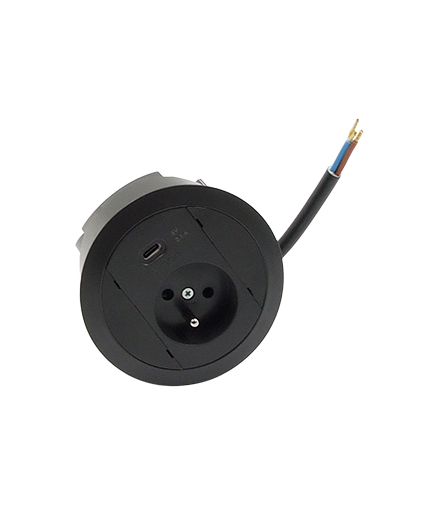 Gniazdo meblowe zest 1x250V typ E + ładowarka USB typ C kabel czarny Simon480 48330E10E000000-44