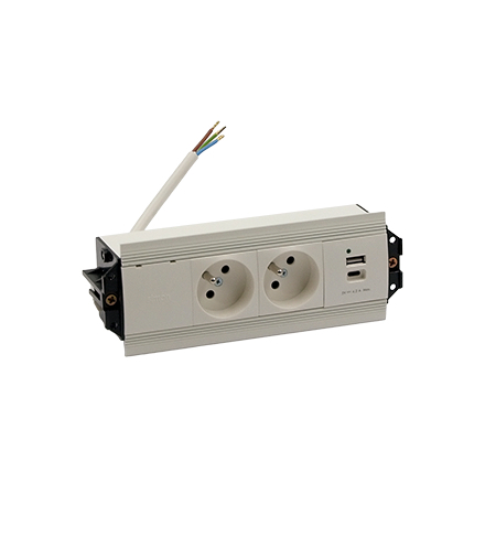 Mediaport Indesk 2x250V typ E + ładowarka USB A-C kabel biały Simon480 48530E20B000000-33