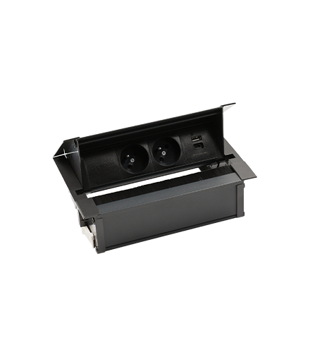 Mediaport Cover 2x250V typ E + ładowarka USB A-C kabel czarny Simon480 48730E20B000000-44