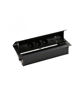 Mediaport Cover 3x250V typ E + ładowarka USB A-C+ plakietka 2xRJ45 kabel czarny Simon480 48730E30BK00000-44