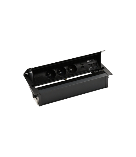 Mediaport Cover 3x250V typ E + ładowarka USB A-C+ plakietka 2xRJ45 kabel czarny Simon480 48730E30BK00000-44