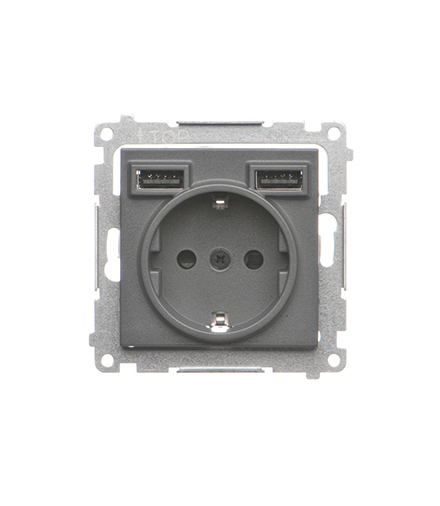 Gniazdo schuko ze zintegrowaną ładowarką 2xUSB A moduł Grafitowy mat Simon55 TGSZ1ZUSB2AA.01/116
