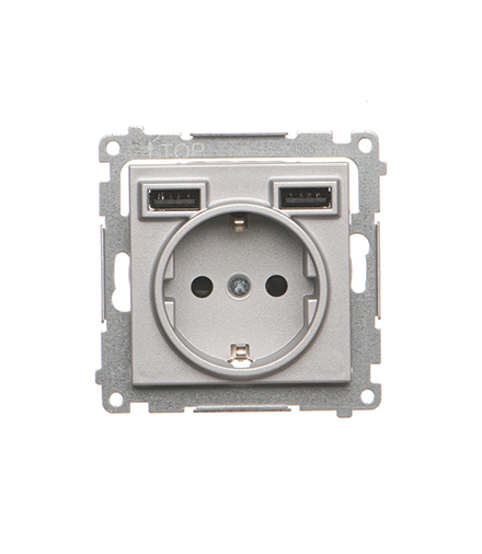 Gniazdo schuko ze zintegrowaną ładowarką 2xUSB A moduł Aluminium mat Simon55 TGSZ1ZUSB2AA.01/143