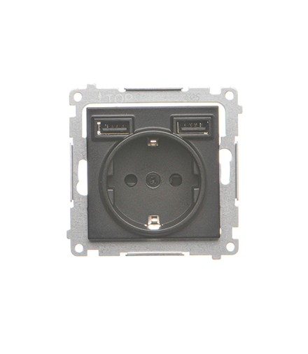 Gniazdo schuko ze zintegrowaną ładowarką 2xUSB A moduł Czarny mat Simon55 TGSZ1ZUSB2AA.01/149
