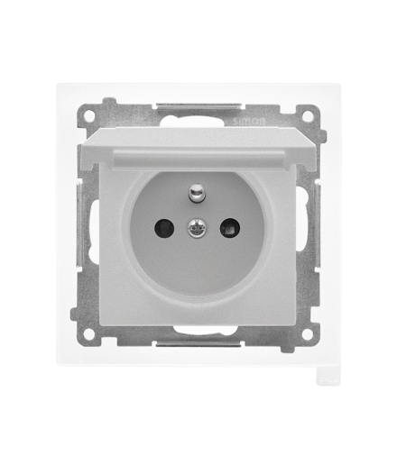 Gniazdo wtyczkowe do wersji IP44 bez uszczelki (moduł) 16 A, szybkozłącza. Klapka w kolorze pokrywy, Aluminium mat Simon55 TGZ1BCUZ.01/143