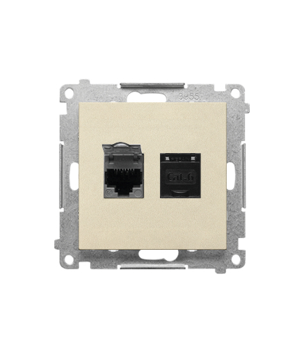 Gniazdo komputerowe podwójne RJ45 kategoria 6, z przesłoną przeciwkurzową (moduł), Szampański mat Simon55 T62.01/144