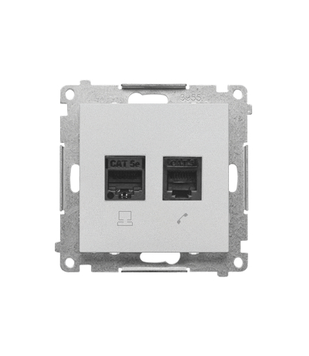 Gniazdo komputerowe RJ45 kategoria 5e + telefoniczne RJ12 (moduł), Aluminium mat Simon55 T5F.01/143