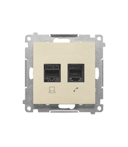 Gniazdo komputerowe RJ45 kategoria 5e + telefoniczne RJ12 (moduł), Szampański mat Simon55 T5F.01/144