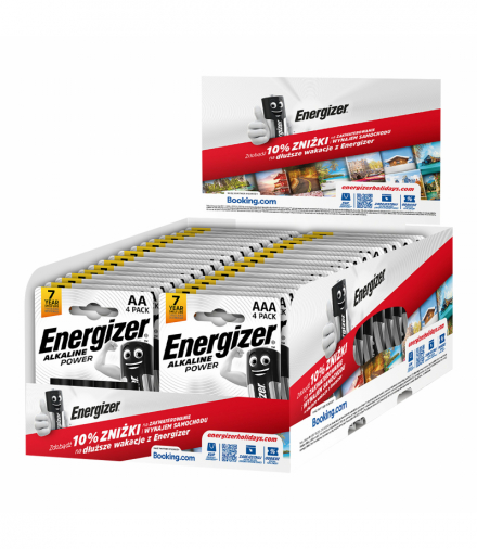 Stand ekspozycyjny z bateriami Alkaline Power: Baterie 16xAA/4+16xAAA/4 Booking Energizer 447283