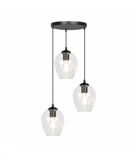 IRIS lampa wisząca, moc max.3x60W, E27, czarno-transparentna Orno Adviti AD-LD-6327B-TRE27SP