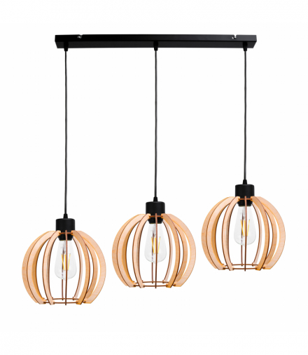 JUALA lampa wisząca, moc max. 3x60W, E27, czarna, drewno Orno Adviti AD-LD-6378BE27D
