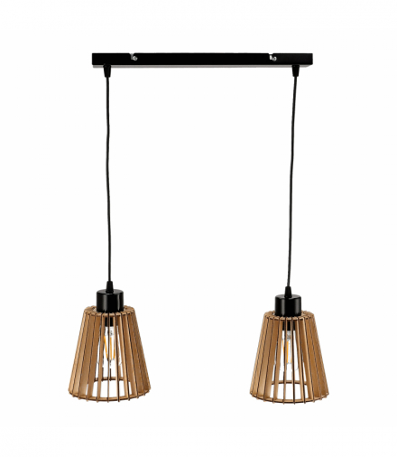 DELOS 2P E27, lampa wisząca, max. 2x60W, czarna, drewno Orno Adviti AD-LD-6408BE27D