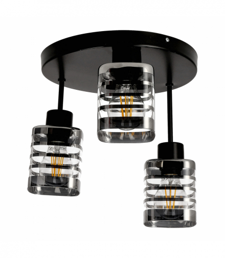 SIENA 3P E27, oprawa ścienno-sufitowa, max. 3x60W, czarna, podstawa okrągła, stałe głowice lampy, różne poziomy Orno AD-LD-6424BE27SW