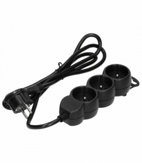 Przedłużacz 3-krotny 2P+Z, 3m H05VV-F 3x1,0mm², Imax 10A, płaska wtyczka, czarny Orno OR-AE-13145/B/3M