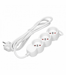 Przedłużacz 3-krotny 2P+Z, 3m H05VV-F 3x1,0mm², Imax 10A, biały Orno OR-AE-13145/W/3M