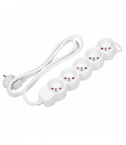 Przedłużacz 5-krotny 2P+Z, 5m H05VV-F 3x1,0mm², Imax 10A, biały Orno OR-AE-13149/W/5M