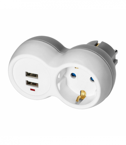 Rozgałęźnik 2P+Z (Schuko) z ładowarką 2xUSB, biało-szary Orno OR-AE-13246(GS)