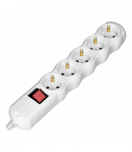 Rozgałęźnik z wyłącznikiem 5x2P+Z Schuko, biały Orno OR-AE-13267(GS)/W