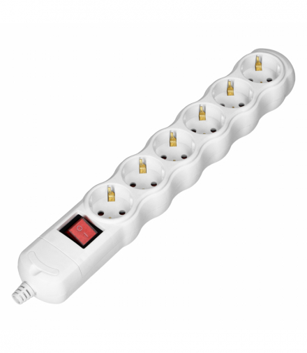 Rozgałęźnik z wyłącznikiem 6x2P+Z Schuko, biały Orno OR-AE-13269(GS)/W