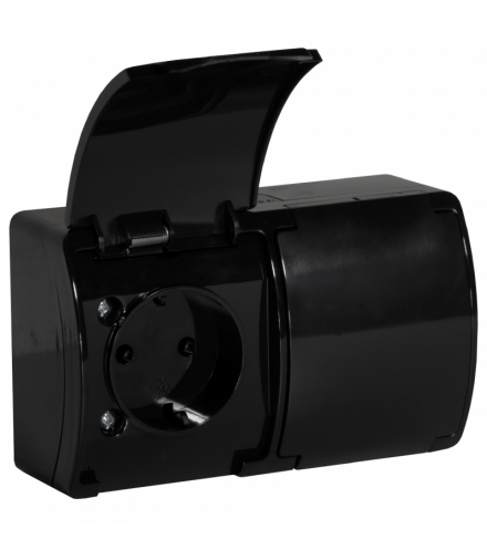 Gniazdo podwójne 2x2P+Z Schuko AQUATIC, IP44, czarne, 10 szt. Orno OR-OE-7106(GS)/B/10