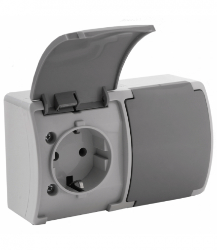 Gniazdo podwójne 2x2P+Z Schuko AQUATIC, IP44, szaro-grafitowe, 10 szt. Orno OR-OE-7106(GS)/GR/10