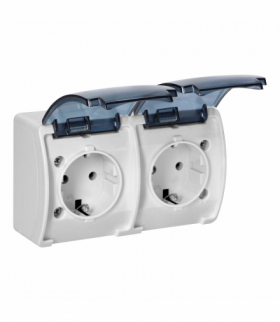 Gniazdo podwójne 2x2P+Z Schuko AQUATIC, IP44, białe dymione Orno OR-OE-7106(GS)/WT