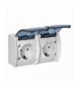 Gniazdo podwójne 2x2P+Z Schuko AQUATIC, IP44, białe dymione Orno OR-OE-7106(GS)/WT