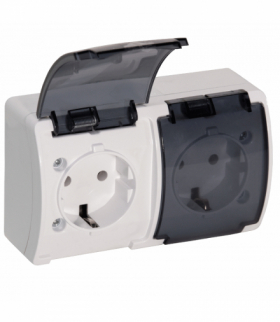Gniazdo podwójne 2x2P+Z Schuko AQUATIC, IP44, białe dymione, 10 szt. Orno OR-OE-7106(GS)/WT/10
