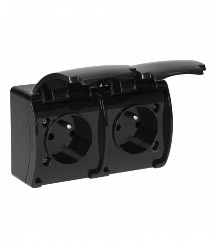 Gniazdo podwójne 2x2P+Z AQUATIC, IP44, czarne Orno OR-OE-7106/B