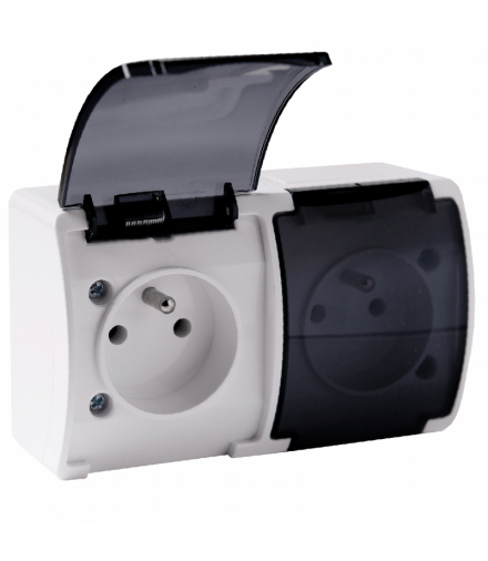 Gniazdo podwójne 2x2P+Z AQUATIC, IP44, białe dymione, 10 szt. Orno OR-OE-7106/WT/10