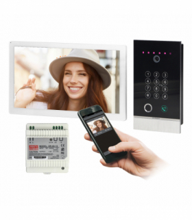 GUARDO bezsłuchawkowy zestaw wideodomofonowy jednorodzinny z czytnikiem linii papilarnych, czytnikiem zbliżeniowym, szyfratorem i sterowaniem z aplikacji, montaż podtynkowy Orno OR-VID-MO-1076/W/F