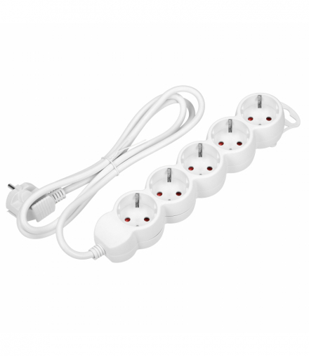 Przedłużacz 5-krotny 2P+Z (Schuko), 5m H05VV-F 3x1,0mm², Imax 10A, biały Orno ORAE13149(GS)/W/5M