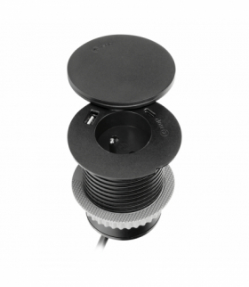 Gniazdo meblowe Ø6cm z rotacyjną pokrywą, ładowarką indukcyjną, ładowarką USB i przewodem 1,5m, 1x2P+Z, Qi 1.2.4 max. 10W, 2xUSB (typ A i typ C, 2,4A), czarne Orno OR-GM-9028
