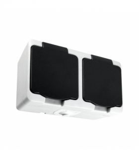 Gniazdo podwójne 2X2P+Z AQUATIC MINI IP 54 Biało-Czarne, 5 sztuk Orno OR-OE-7306/WB/5