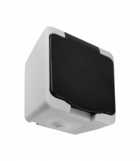 Gniazdo pojedyncze 2P+Z Schuko AQUATIC MINI IP 54 Biało-Czarne, 10 sztuk Orno OR-OE-7305(GS)/WB/10