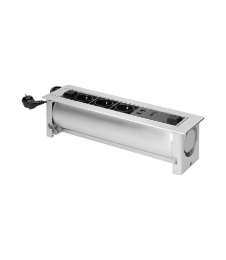 Gniazdo meblowe wpuszczane w blat z płaskim frezowanym rantem oraz elektrycznym otwieraniem, 3x2P+Z (Schuko),2xNET,1xHDMI Orno OR-GM-9038(GS)