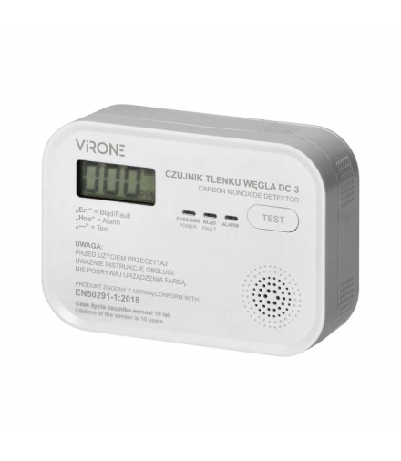 Bateryjny czujnik tlenku węgla z przyciskiem TEST, żywotność 10 lat, zgodność z normą EN 50291-1:2018, Testowany w Polsce Orno DC-3-TEST