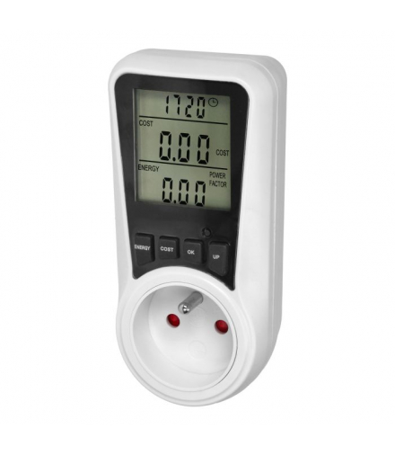 Dwutaryfowy watomierz, kalkulator energii z wyświetlaczem LCD, 2 oddzielne taryfy, wewnętrzny akumulator, 16A 230V Orno EM-5